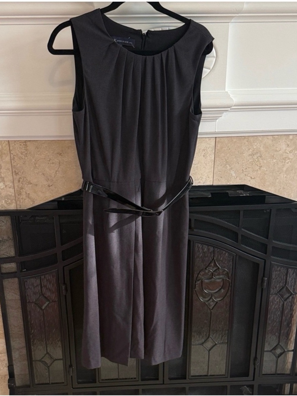 Anne Klein Gray Sheath Dress Sleeveless Belted Career Office Size 10